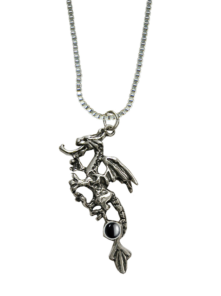 Sterling Silver Rampant Dragon Pendant With Hematite